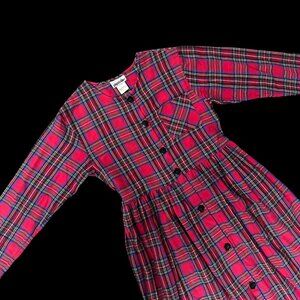 Vintage Red Plaid Dress 1980s Playclothes USA Womens Small Christmas Flannel
